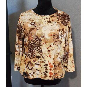 Take Two Clothing Co Womens Top XL Sequin Animal Print 3/4 Sleeve Cozy Blouse